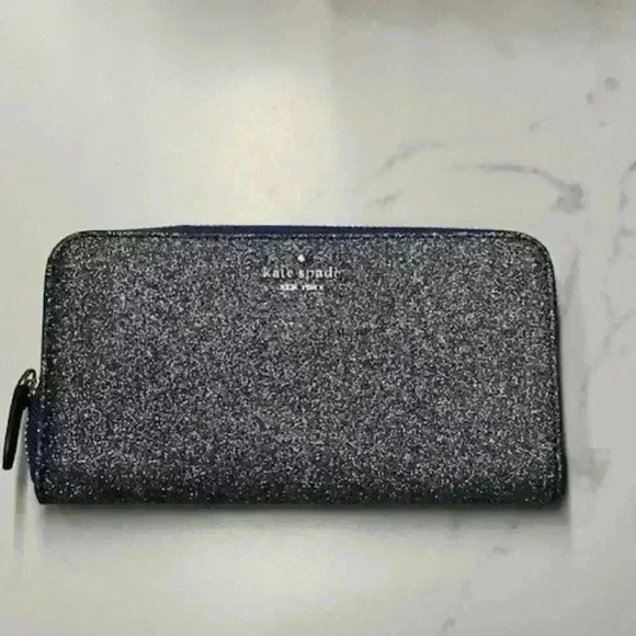 kate spade Handbags - Kate Spade Blue Glitter Long Zipper Wallet Clutch NWOT!